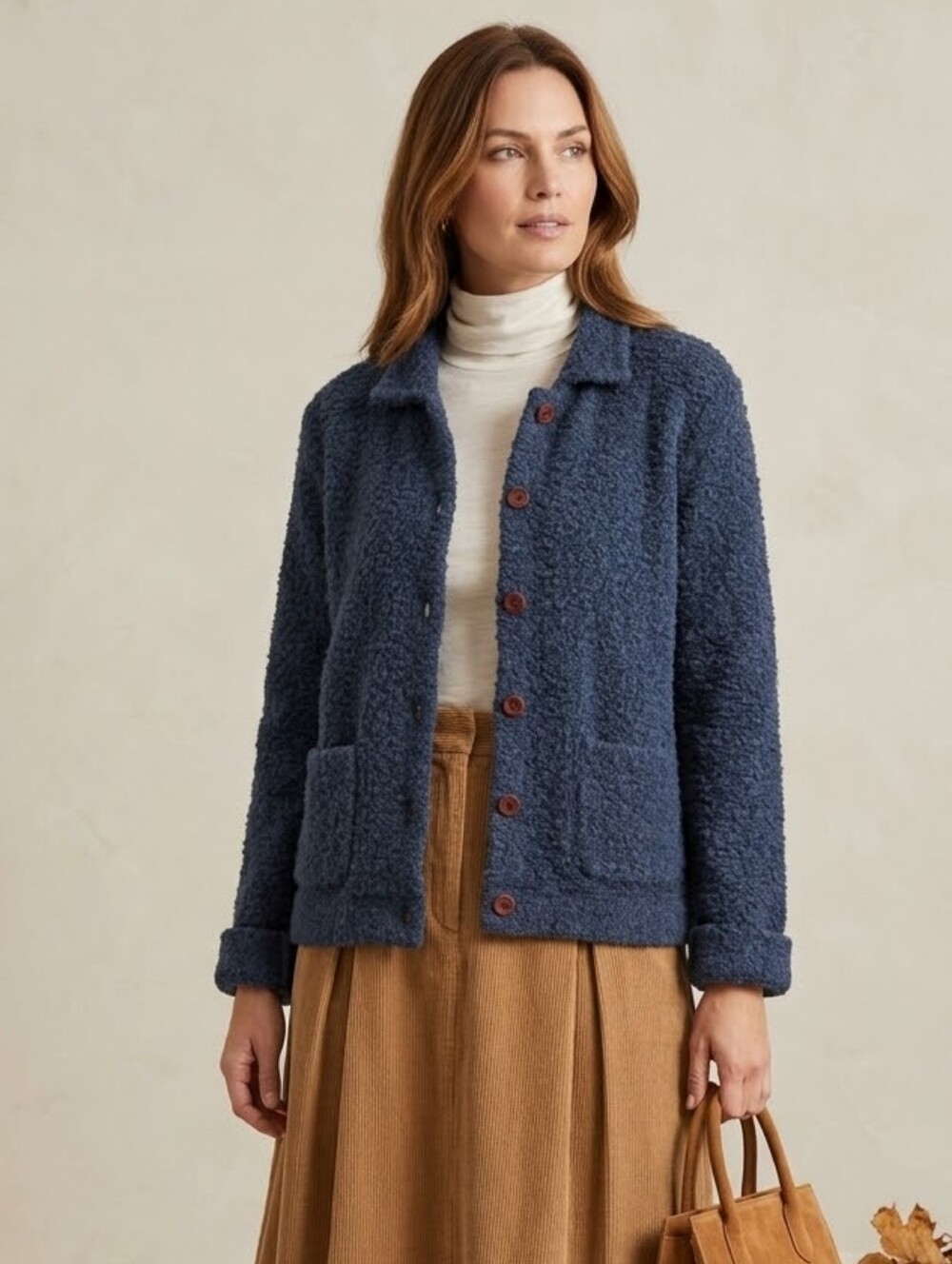 Bloomingdale's Studio Vintage Women's M Blue Boucle Knit Wool Blend Cardigan